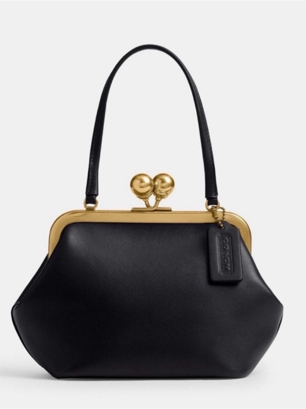 🖤🤎Coach Pre Owned Black Leather Kiss-Lock 16 Frame Shoulder Bag Gold Hardware